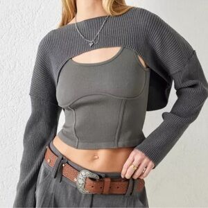 Twine & string gray crop strut knit sweater‎ size small long sleeve